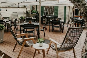 outdoor dining tables on the patio