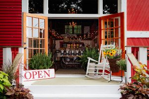 Barn INN Bloom gift & flower shop with Open sign